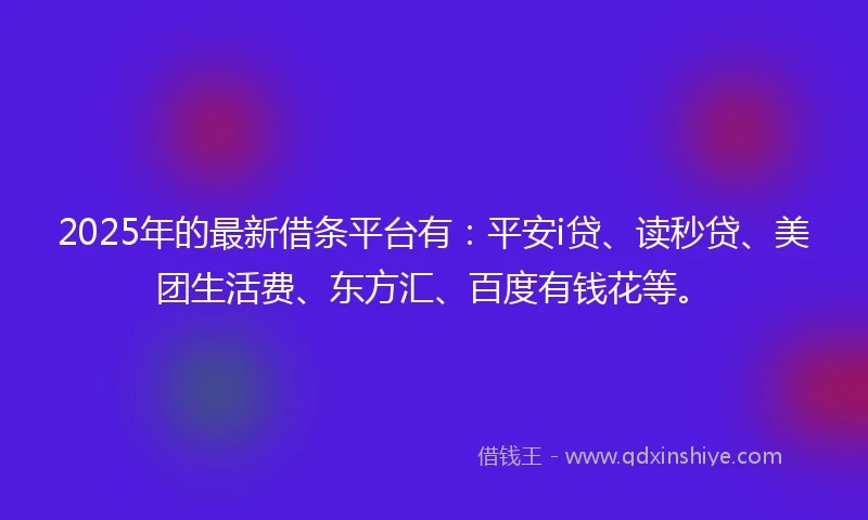 2025年的最新借条平台有：平安i贷、读秒贷、美团生活费、东方汇、百度有钱花等。