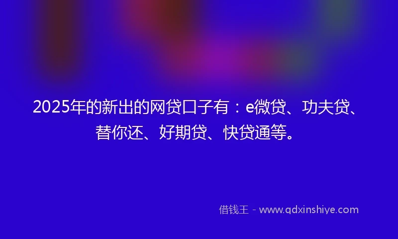 2025年的新出的网贷口子有：e微贷、功夫贷、替你还、好期贷、快贷通等。