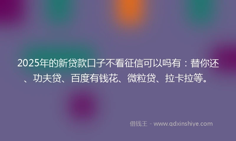 2025年的新贷款口子不看征信可以吗有：替你还、功夫贷、百度有钱花、微粒贷、拉卡拉等。