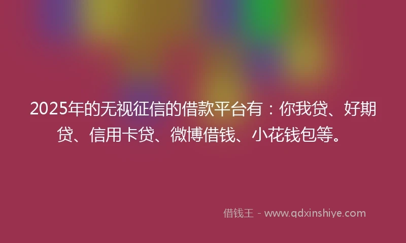 2025年的无视征信的借款平台有：你我贷、好期贷、信用卡贷、微博借钱、小花钱包等。