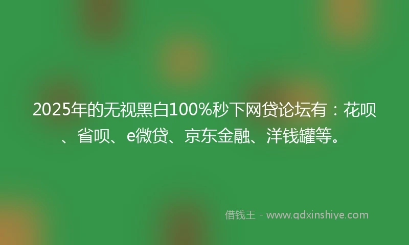 2025年的无视黑白100%秒下网贷论坛有:花呗、省呗、e微贷、京东金融、洋钱罐等。