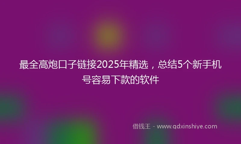 最全高炮口子链接2025年精选,总结5个新手机号容易下款的软件