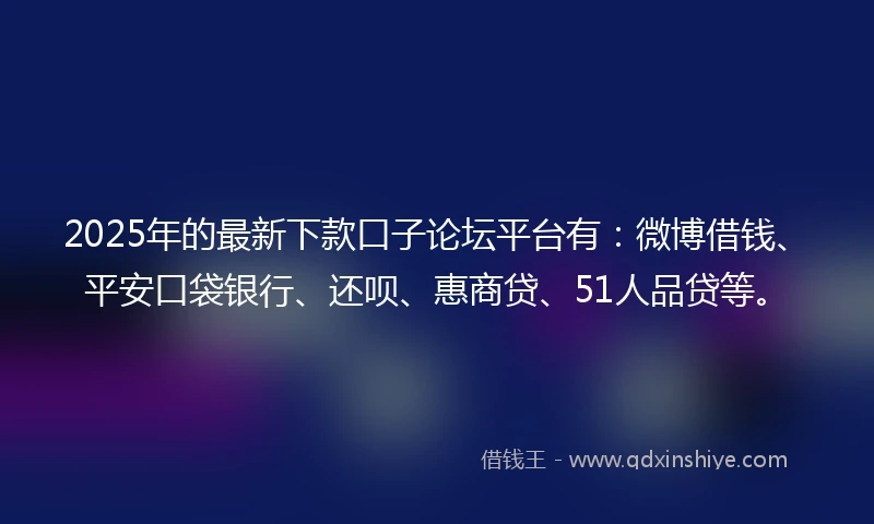 2025年的最新下款口子论坛平台有：微博借钱、平安口袋银行、还呗、惠商贷、51人品贷等。