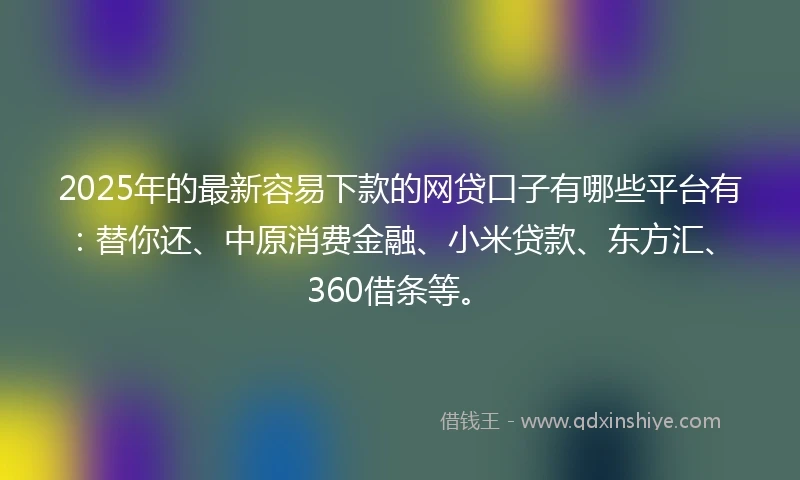 2025年的最新容易下款的网贷口子有哪些平台有：替你还、中原消费金融、小米贷款、东方汇、360借条等。