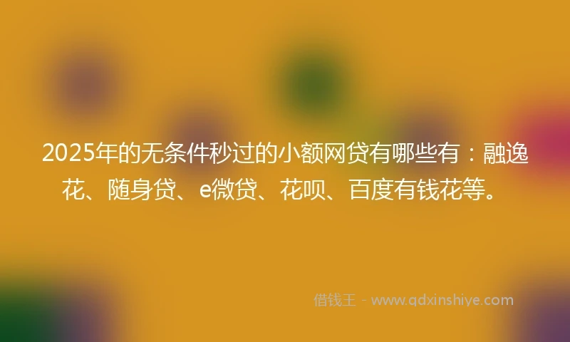 2025年的无条件秒过的小额网贷有哪些有：融逸花、随身贷、e微贷、花呗、百度有钱花等。