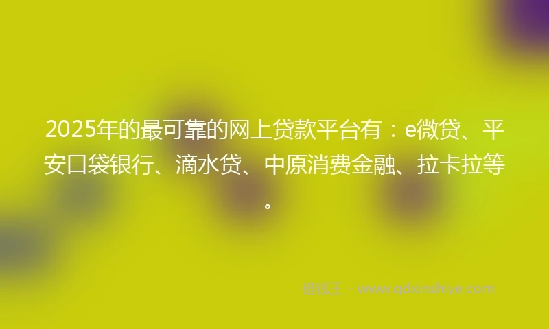 2025年的最可靠的网上贷款平台有：e微贷、平安口袋银行、滴水贷、中原消费金融、拉卡拉等。