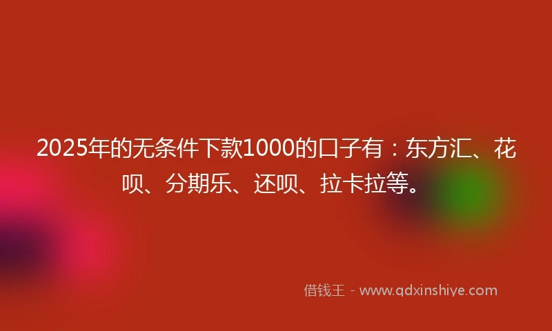 2025年的无条件下款1000的口子有：东方汇、花呗、分期乐、还呗、拉卡拉等。