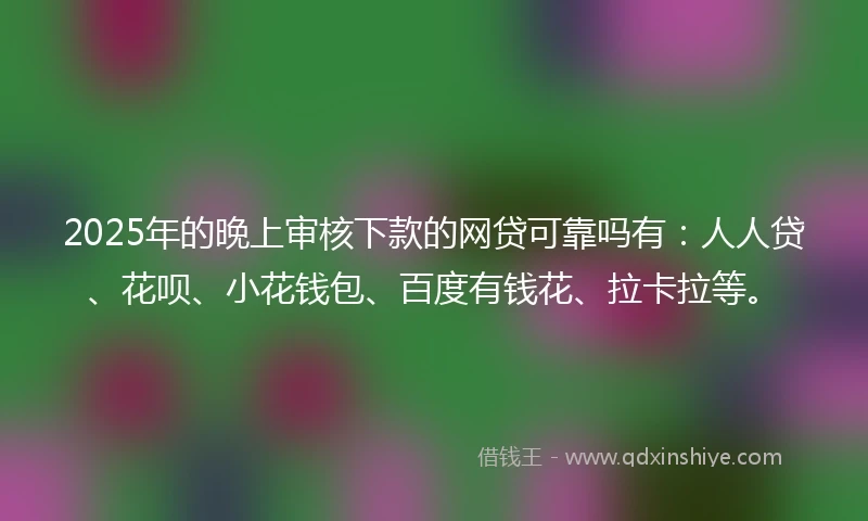 2025年的晚上审核下款的网贷可靠吗有：人人贷、花呗、小花钱包、百度有钱花、拉卡拉等。