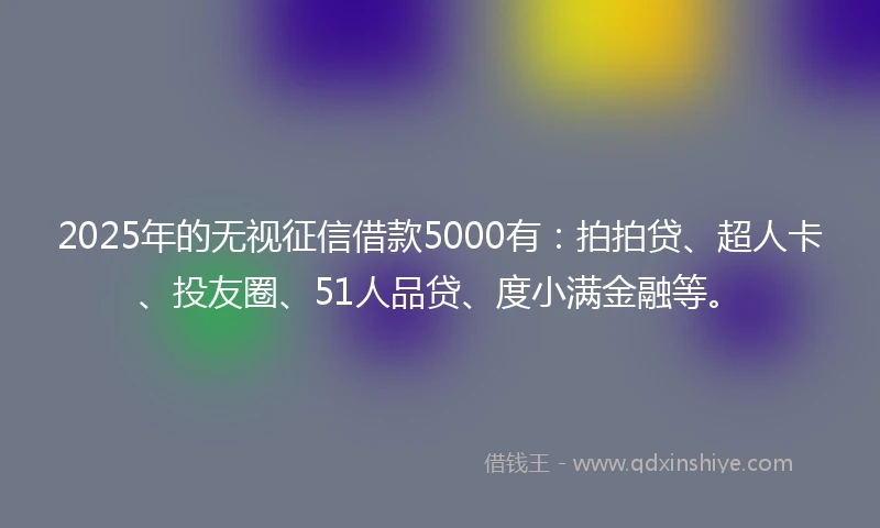 2025年的无视征信借款5000有：拍拍贷、超人卡、投友圈、51人品贷、度小满金融等。