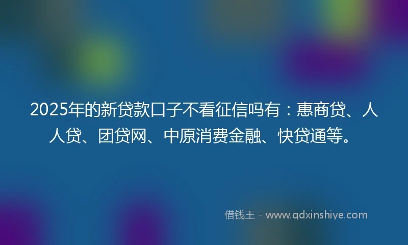 2025年的新贷款口子不看征信吗有：惠商贷、人人贷、团贷网、中原消费金融、快贷通等。