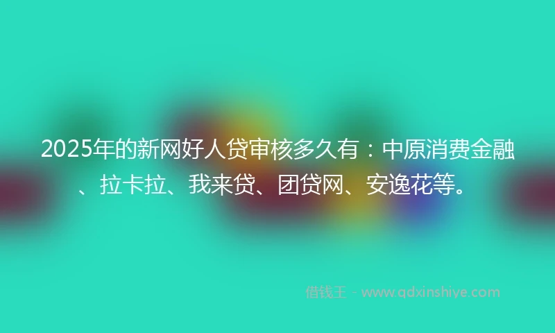 2025年的新网好人贷审核多久有：中原消费金融、拉卡拉、我来贷、团贷网、安逸花等。