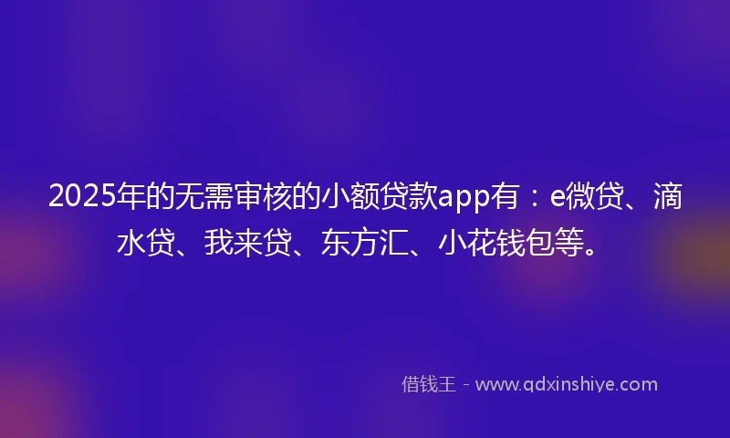 2025年的无需审核的小额贷款app有：e微贷、滴水贷、我来贷、东方汇、小花钱包等。