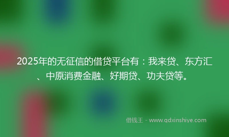 2025年的无征信的借贷平台有：我来贷、东方汇、中原消费金融、好期贷、功夫贷等。