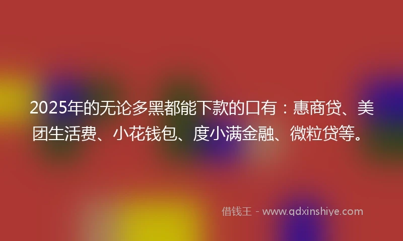 2025年的无论多黑都能下款的口有：惠商贷、美团生活费、小花钱包、度小满金融、微粒贷等。