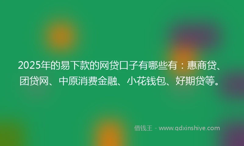 2025年的易下款的网贷口子有哪些有：惠商贷、团贷网、中原消费金融、小花钱包、好期贷等。