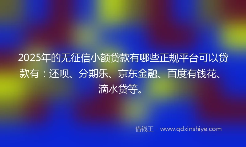 2025年的无征信小额贷款有哪些正规平台可以贷款有:还呗、分期乐、京东金融、百度有钱花、滴水贷等。
