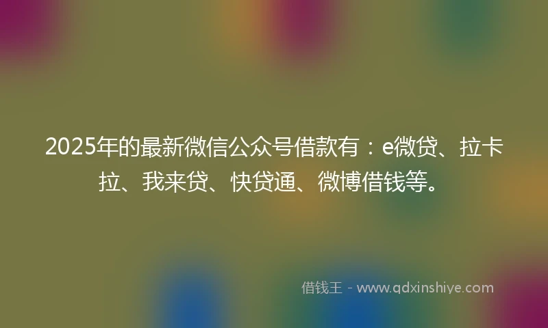 2025年的最新微信公众号借款有：e微贷、拉卡拉、我来贷、快贷通、微博借钱等。