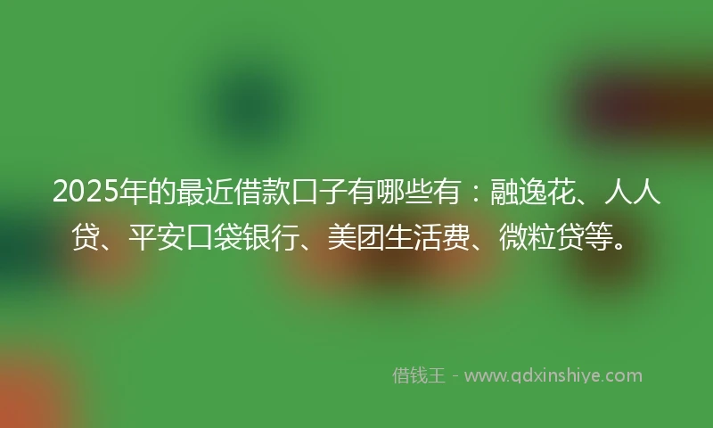 2025年的最近借款口子有哪些有：融逸花、人人贷、平安口袋银行、美团生活费、微粒贷等。