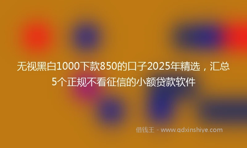 无视黑白1000下款850的口子2025年精选，汇总5个正规不看征信的小额贷款软件