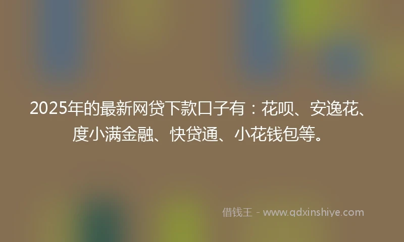 2025年的最新网贷下款口子有:花呗、安逸花、度小满金融、快贷通、小花钱包等。