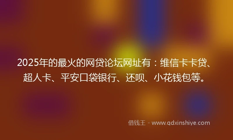 2025年的最火的网贷论坛网址有：维信卡卡贷、超人卡、平安口袋银行、还呗、小花钱包等。