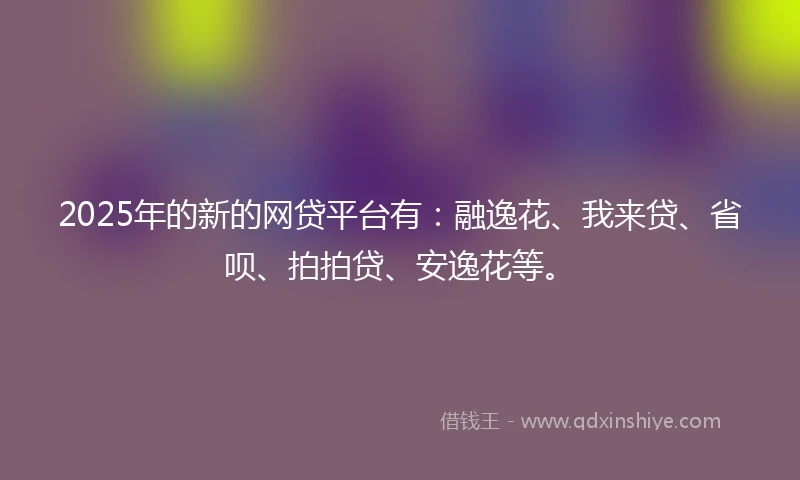 2025年的新的网贷平台有：融逸花、我来贷、省呗、拍拍贷、安逸花等。
