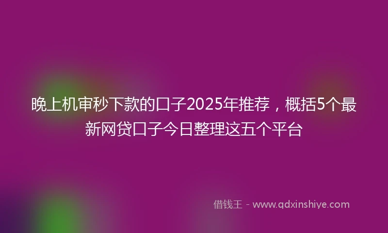 晚上机审秒下款的口子2025年推荐，概括5个最新网贷口子今日整理这五个平台