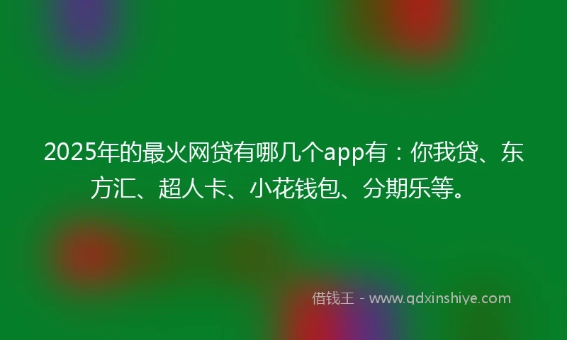 2025年的最火网贷有哪几个app有:你我贷、东方汇、超人卡、小花钱包、分期乐等。