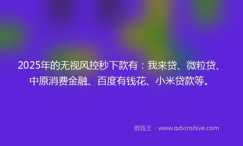 2025年的无视风控秒下款有:我来贷、微粒贷、中原消费金融、百度有钱花、小米贷款等。