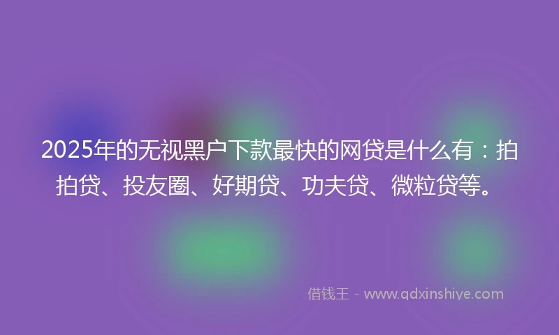 2025年的无视黑户下款最快的网贷是什么有：拍拍贷、投友圈、好期贷、功夫贷、微粒贷等。