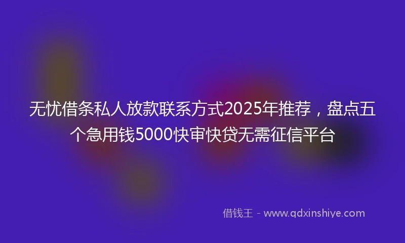 无忧借条私人放款联系方式2025年推荐，盘点五个急用钱5000快审快贷无需征信平台