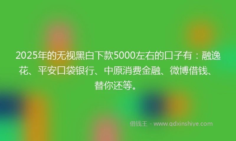 2025年的无视黑白下款5000左右的口子有：融逸花、平安口袋银行、中原消费金融、微博借钱、替你还等。