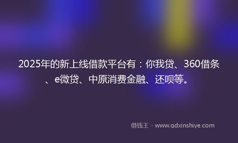 2025年的新上线借款平台有：你我贷、360借条、e微贷、中原消费金融、还呗等。