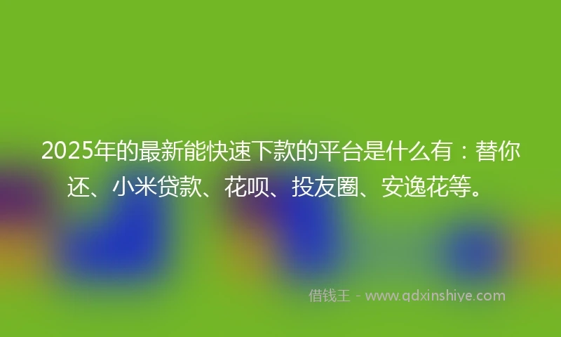 2025年的最新能快速下款的平台是什么有：替你还、小米贷款、花呗、投友圈、安逸花等。