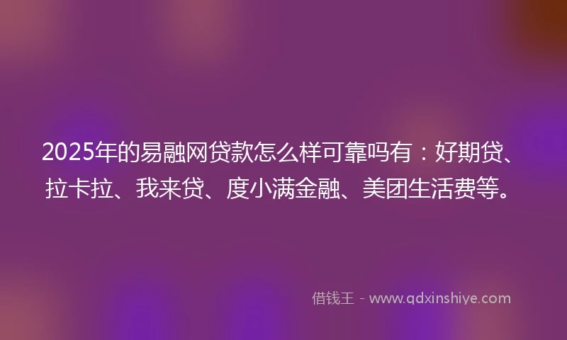 2025年的易融网贷款怎么样可靠吗有：好期贷、拉卡拉、我来贷、度小满金融、美团生活费等。