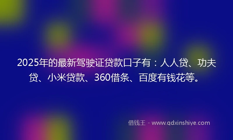 2025年的最新驾驶证贷款口子有：人人贷、功夫贷、小米贷款、360借条、百度有钱花等。