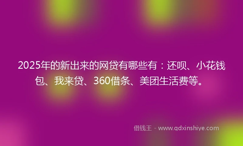 2025年的新出来的网贷有哪些有:还呗、小花钱包、我来贷、360借条、美团生活费等。