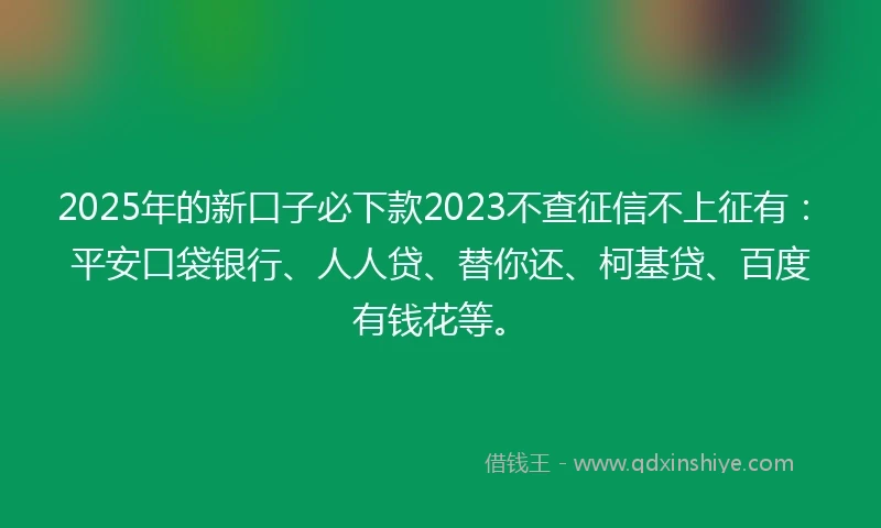 2025年的新口子必下款2023不查征信不上征有：平安口袋银行、人人贷、替你还、柯基贷、百度有钱花等。
