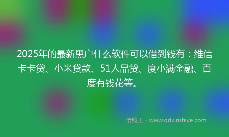 2025年的最新黑户什么软件可以借到钱有：维信卡卡贷、小米贷款、51人品贷、度小满金融、百度有钱花等。