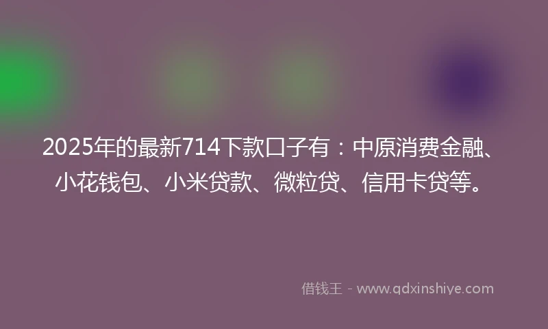 2025年的最新714下款口子有：中原消费金融、小花钱包、小米贷款、微粒贷、信用卡贷等。
