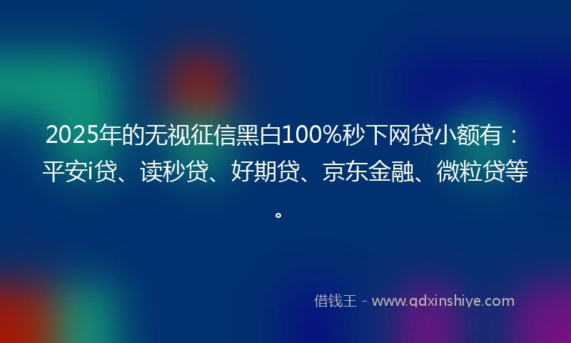 2025年的无视征信黑白100%秒下网贷小额有：平安i贷、读秒贷、好期贷、京东金融、微粒贷等。