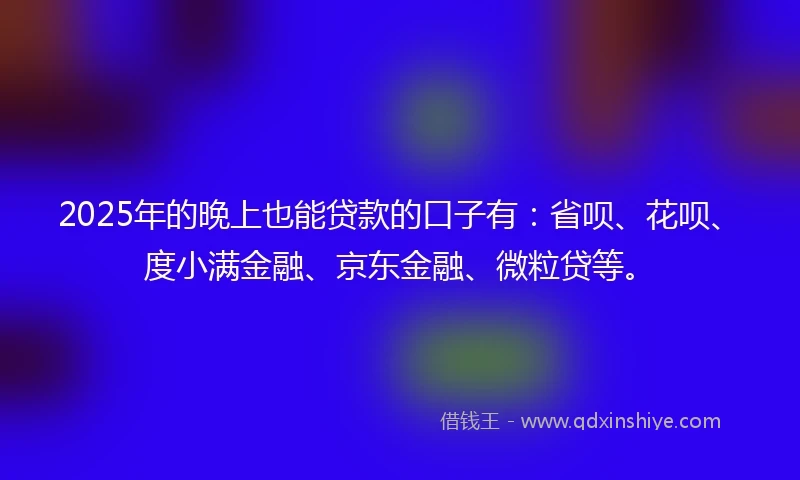 2025年的晚上也能贷款的口子有:省呗、花呗、度小满金融、京东金融、微粒贷等。