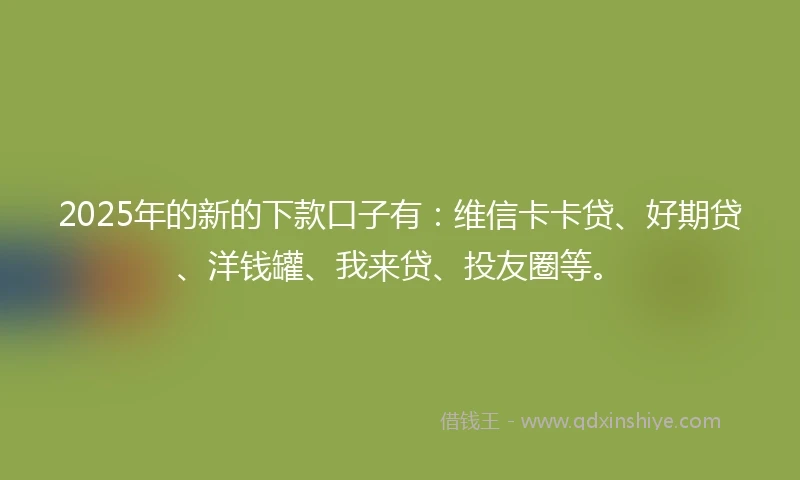 2025年的新的下款口子有：维信卡卡贷、好期贷、洋钱罐、我来贷、投友圈等。