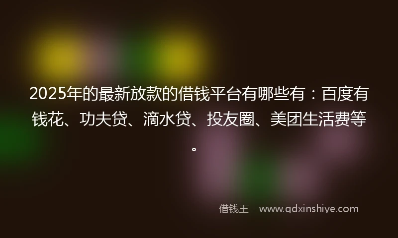2025年的最新放款的借钱平台有哪些有：百度有钱花、功夫贷、滴水贷、投友圈、美团生活费等。
