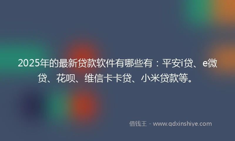 2025年的最新贷款软件有哪些有:平安i贷、e微贷、花呗、维信卡卡贷、小米贷款等。