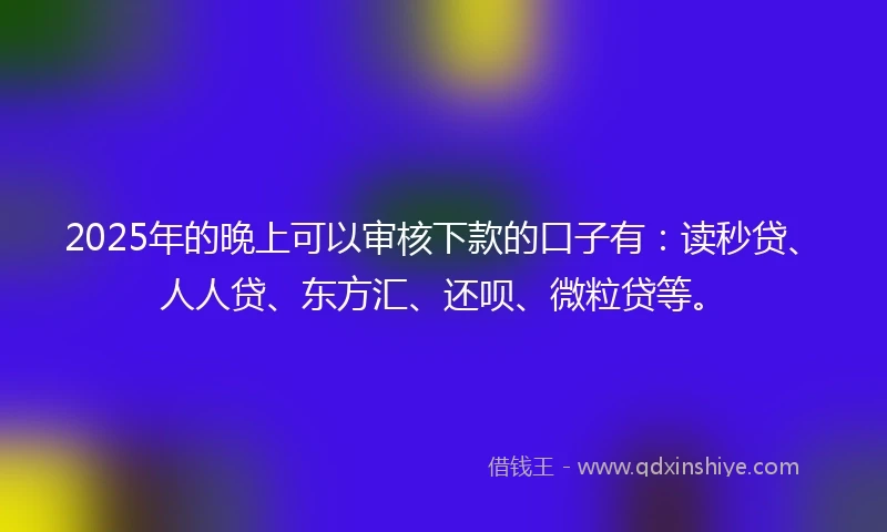 2025年的晚上可以审核下款的口子有：读秒贷、人人贷、东方汇、还呗、微粒贷等。