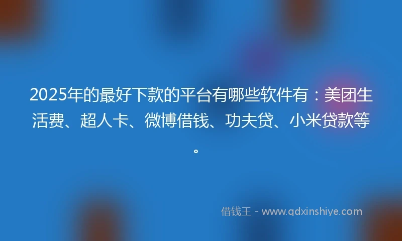 2025年的最好下款的平台有哪些软件有：美团生活费、超人卡、微博借钱、功夫贷、小米贷款等。