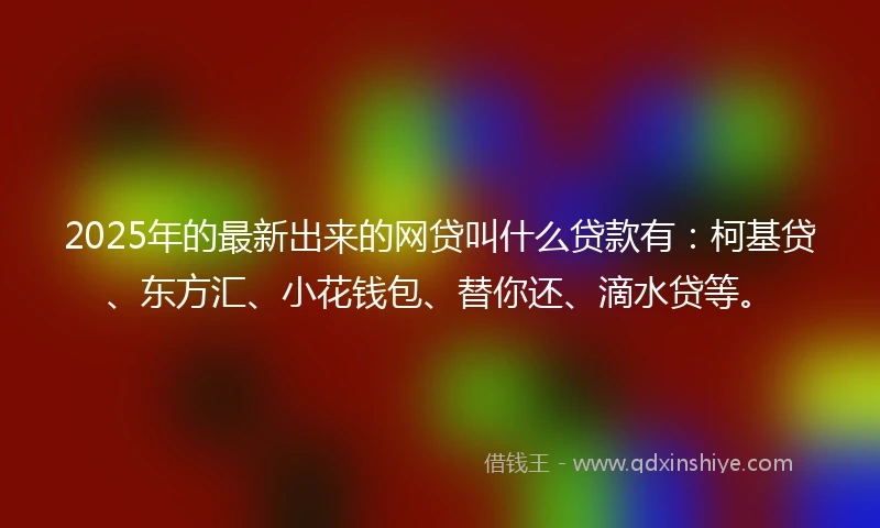 2025年的最新出来的网贷叫什么贷款有：柯基贷、东方汇、小花钱包、替你还、滴水贷等。