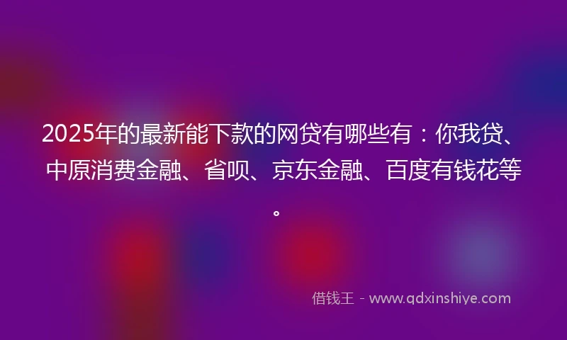 2025年的最新能下款的网贷有哪些有：你我贷、中原消费金融、省呗、京东金融、百度有钱花等。
