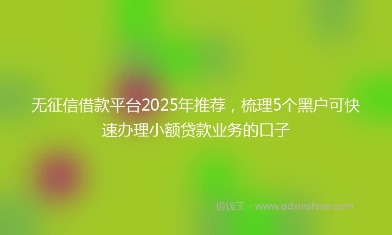 无征信借款平台2025年推荐，梳理5个黑户可快速办理小额贷款业务的口子